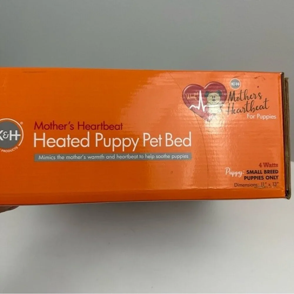 K&H Mother's Heartbeat Grey Heated Puppy Pet Bed Dog Animal Comfy Sleep Nap